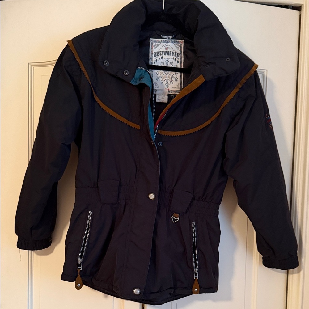 Obermeyer Black Puffer Jacket with Brown Trim
